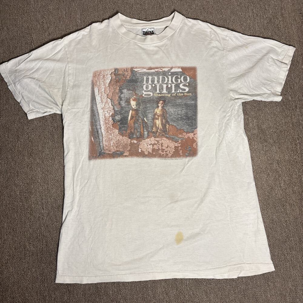 1997 Indigo Girls Vintage Tour T-shirt Shaming If The Sun Large White 21x29